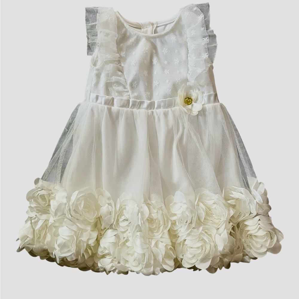 Nannette Baby Cream Dress with rosette flowers